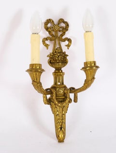 Antiguo Par de Apliques Franceses de Ormolu de 2 Brazos Renacimiento Luis Siglo XIX