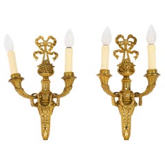 Antique Paire d'appliques en bronze doré à 2 branches de style néo-louisianais 19ème siècle