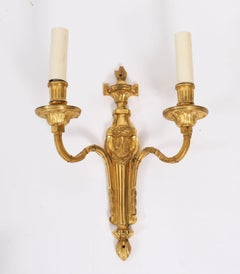 Antique Pair of French Louis Revival 2 Branch Ormolu Wall Lights C1880
