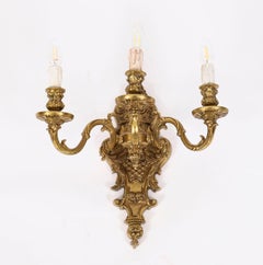 Antique Pair of French Louis Revival 3 Branch Ormolu Wall Lights 20th Century