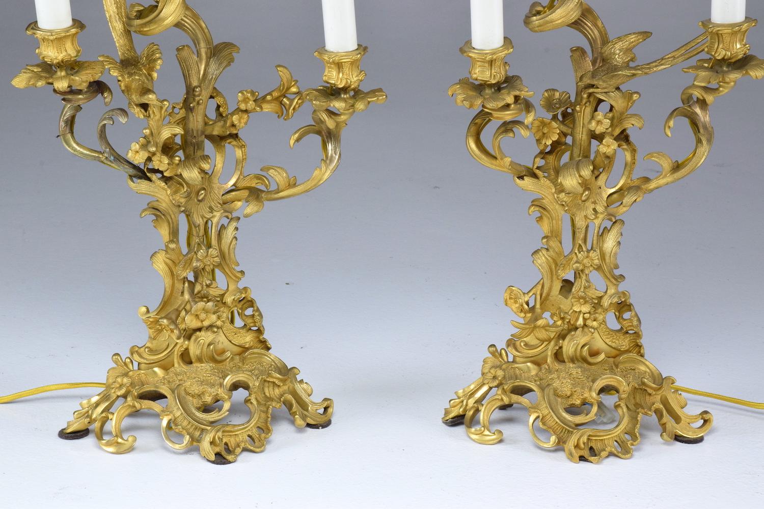  French Pair of Antique Louis VXI Ormolu Electrified Candelabras  3
