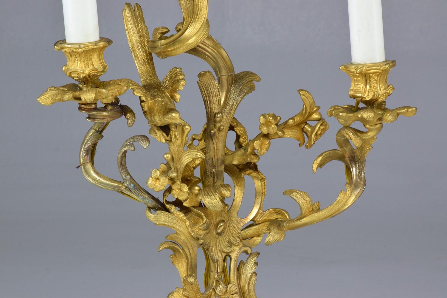  French Pair of Antique Louis VXI Ormolu Electrified Candelabras  5