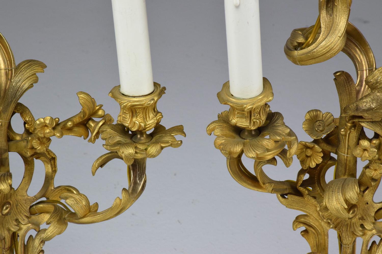  French Pair of Antique Louis VXI Ormolu Electrified Candelabras  12