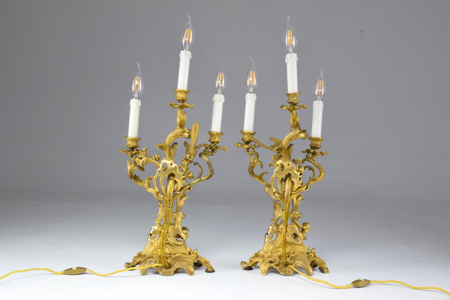  French Pair of Antique Louis VXI Ormolu Electrified Candelabras  In Good Condition In Paris, FR