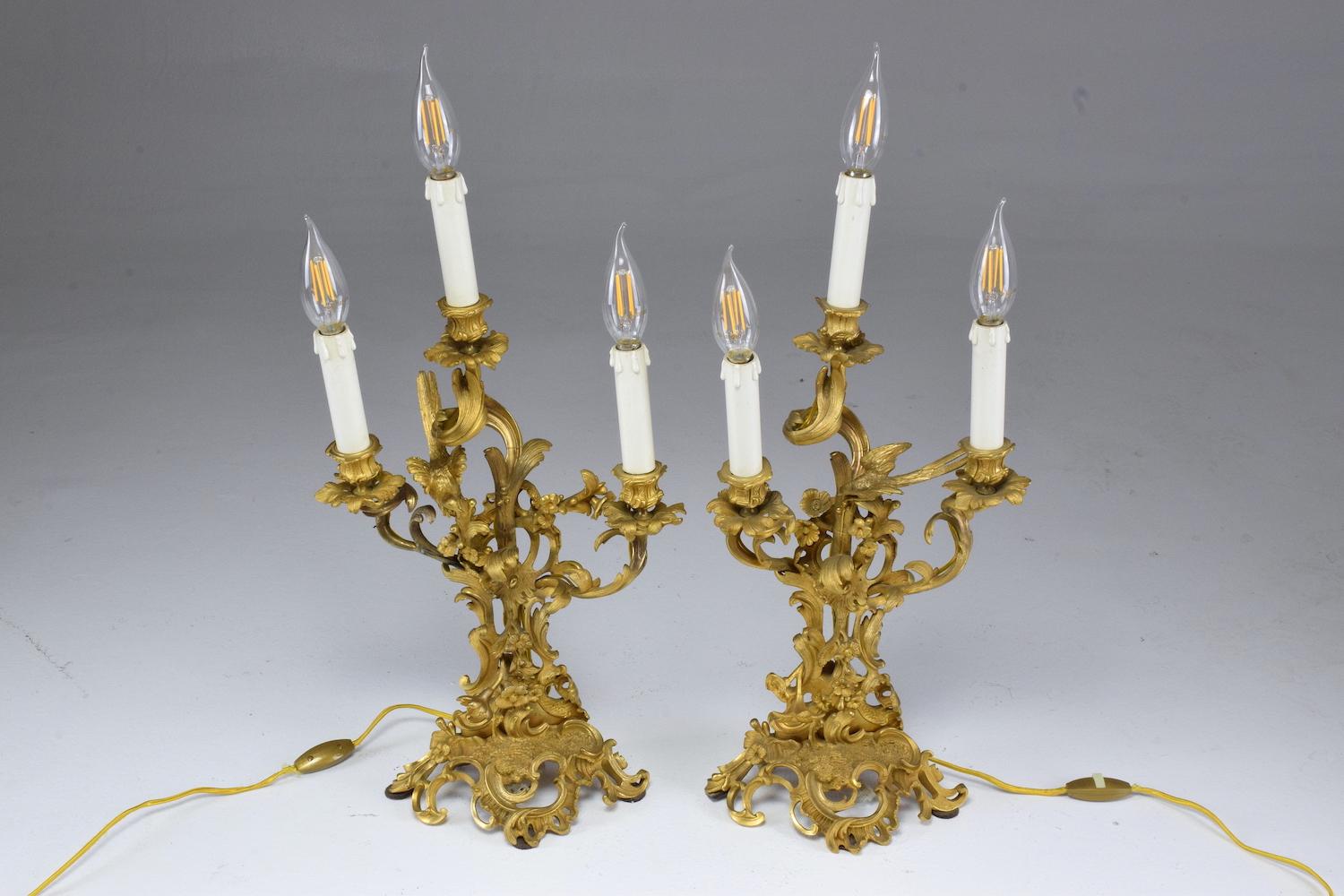  French Pair of Antique Louis VXI Ormolu Electrified Candelabras  1