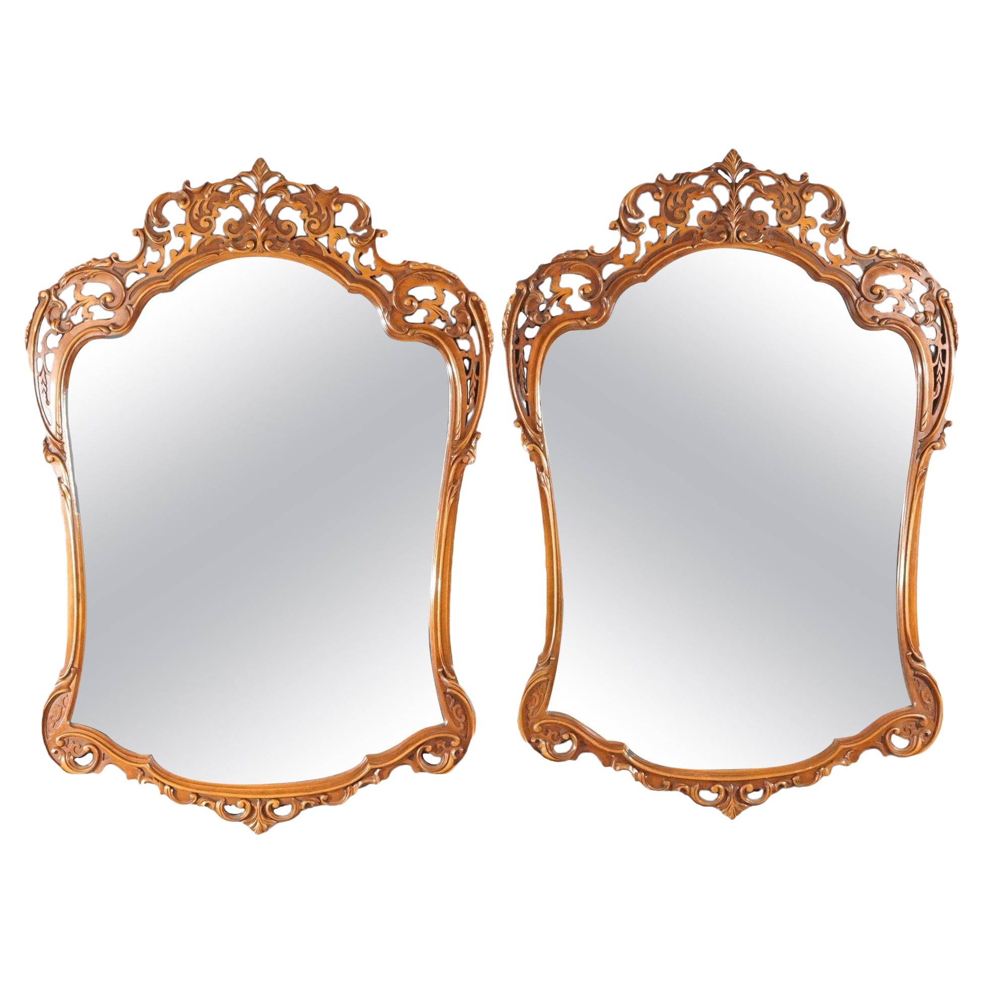 Antique Pair of French Louis XIV Style Carved Mahogany Mirrors, circa 1930