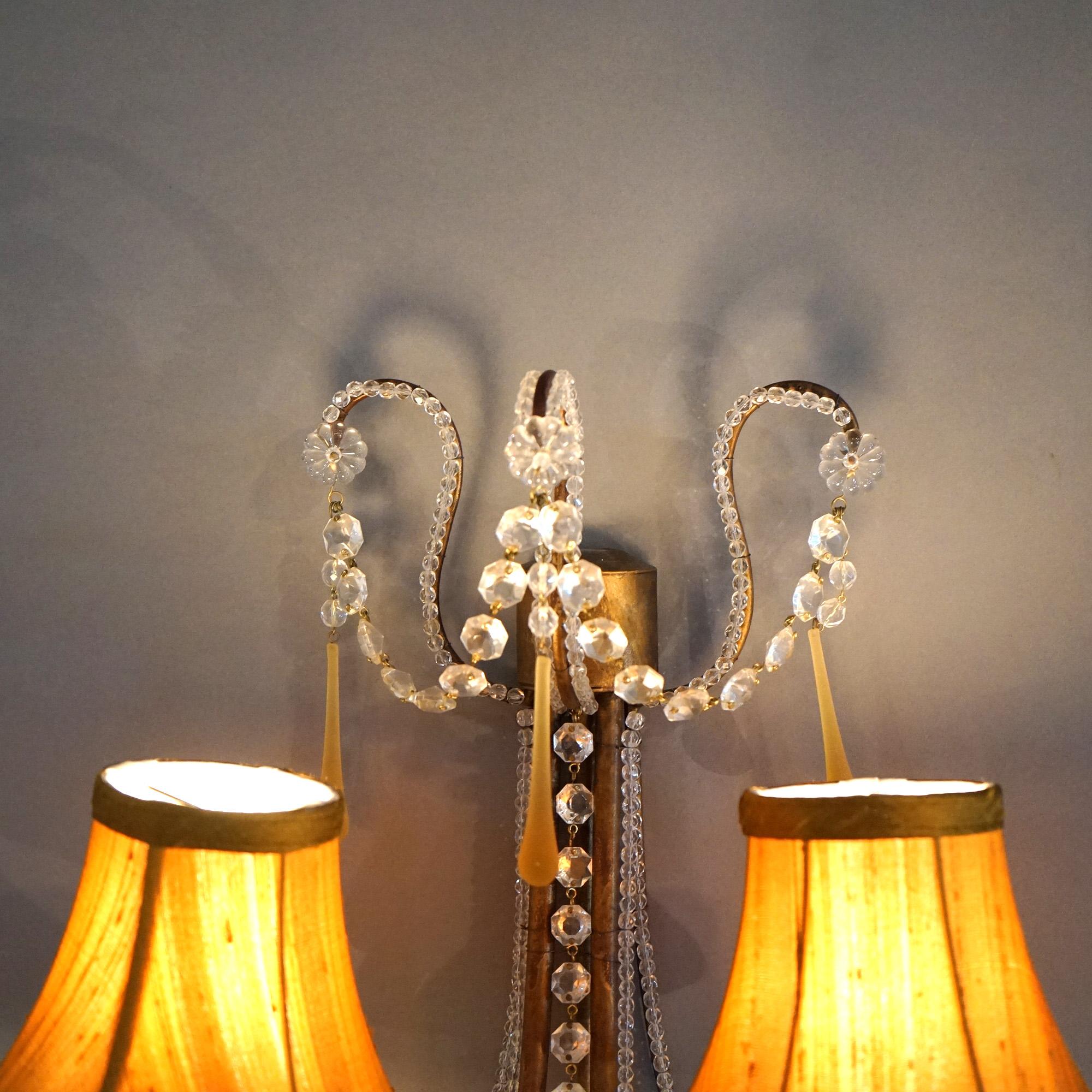 Antique Pair of French Louis XIV Style Crystal Wall Sconces 19thC 7