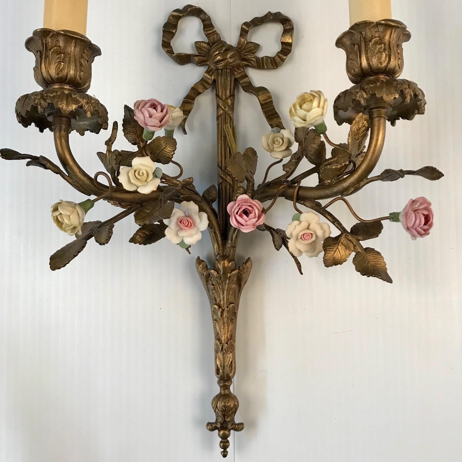 Antique Pair of French Louis XV Style Bronze Wall Sconces 2