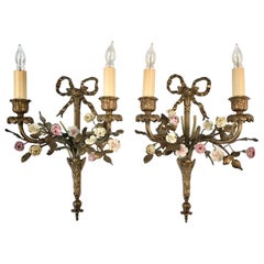Antique Pair of French Louis XV Style Bronze Wall Sconces