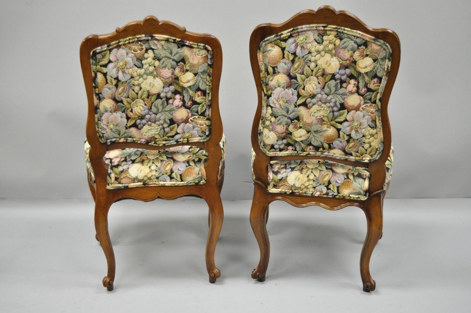 Antique Pair of French Louis XV Style Carved Walnut Upholstered Side Chairs 4