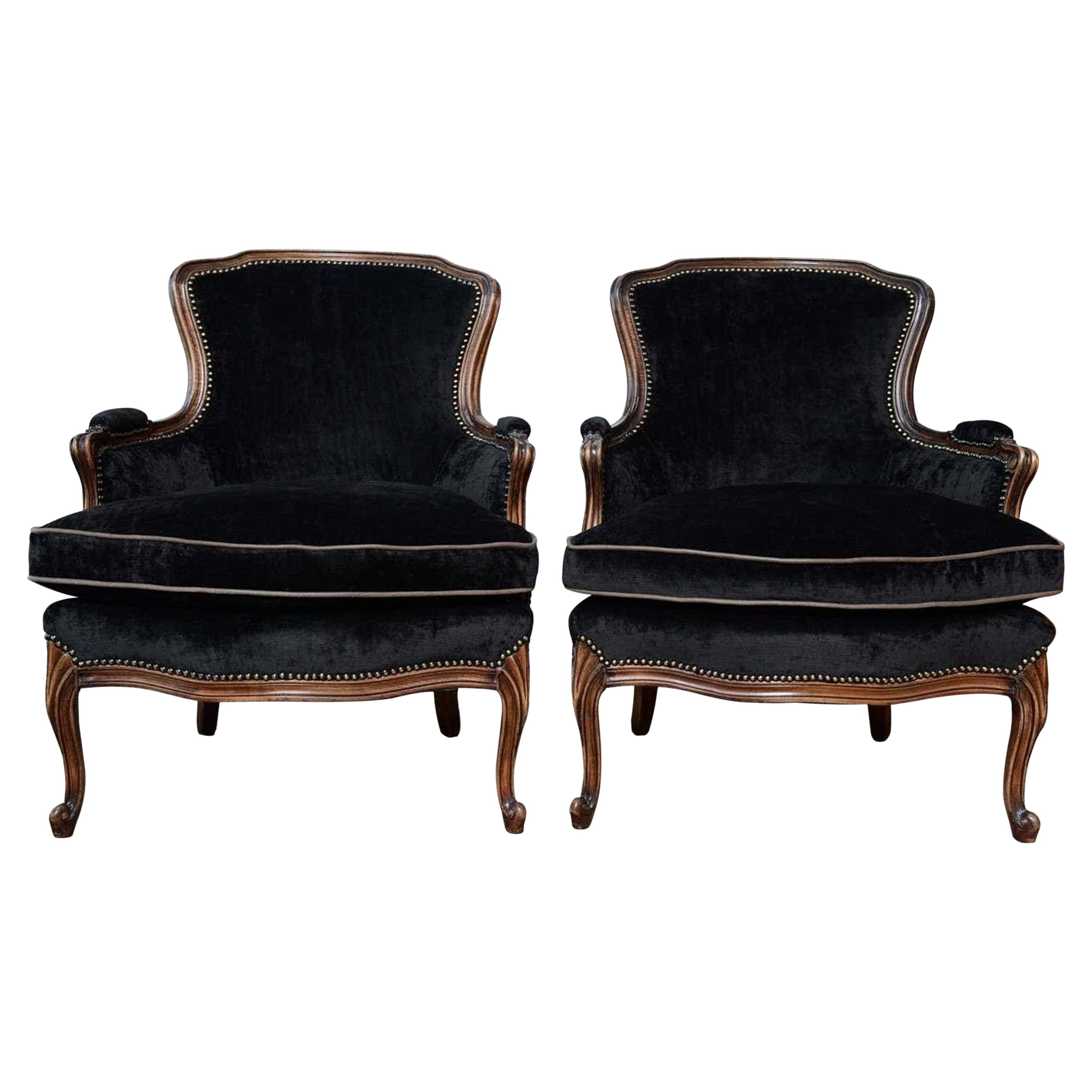 Pair 19th Century French Louis XV Leather Upholstered Five-Leg