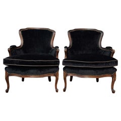 Retro Pair of French Louis XV Upholstered Bergere Chairs