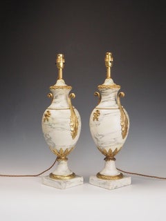 Antique French Louis XVI Style Marble Table Lamps, Gilt Bronze, 1850