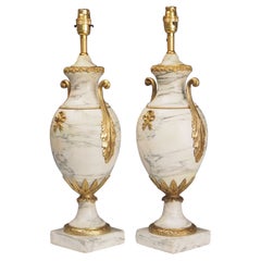 Antique Pair of French Louis XVI Style White Marble Cassolettes Table Lamps