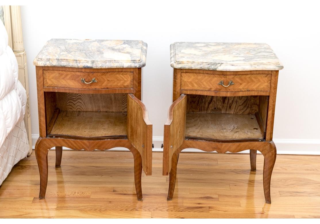 Antique Pair Of French Marble Top Marquetry Bedside Chests For Sale 5
