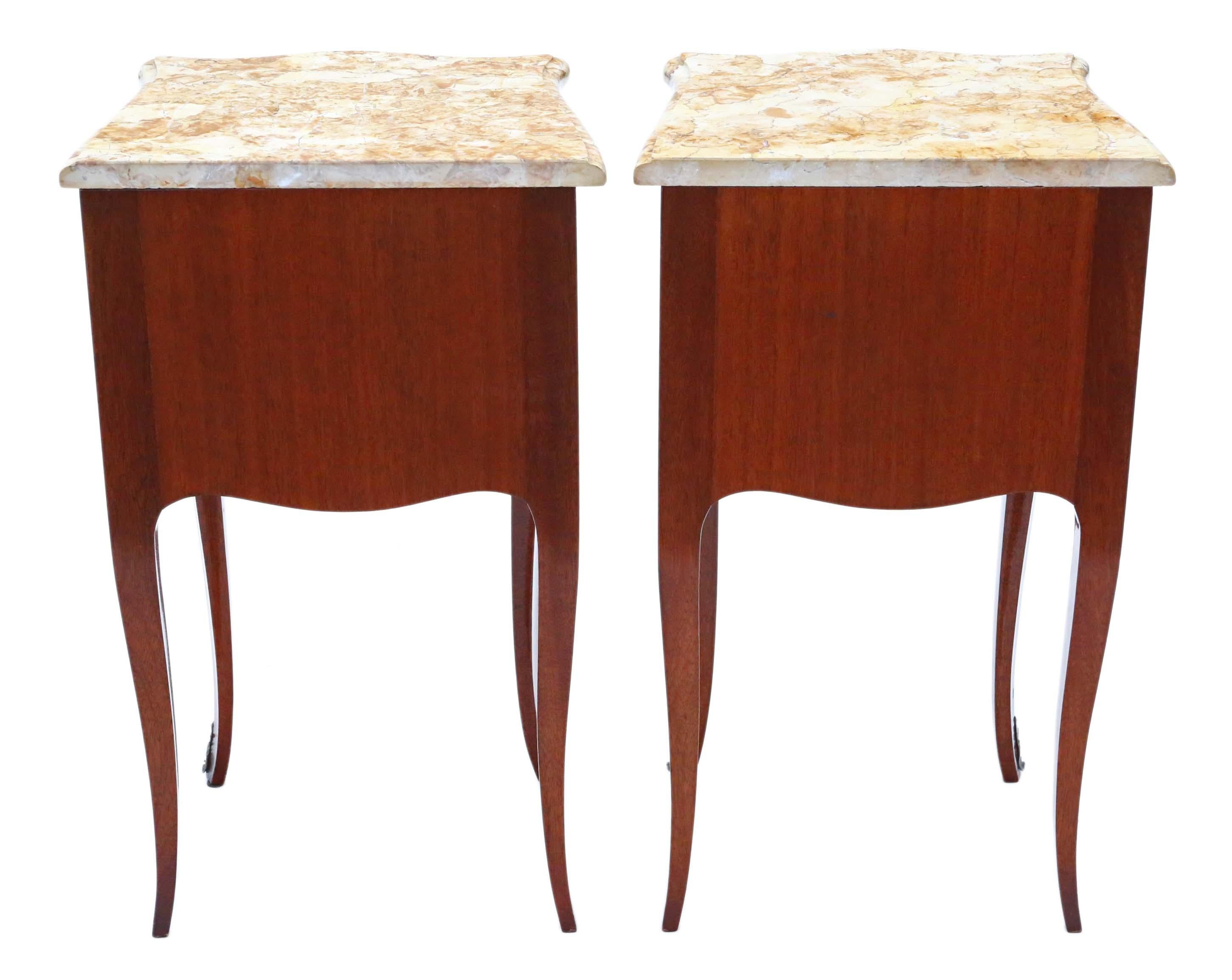 Antique Pair of French Marquetry Bedside Tables Cupboards Marble 3