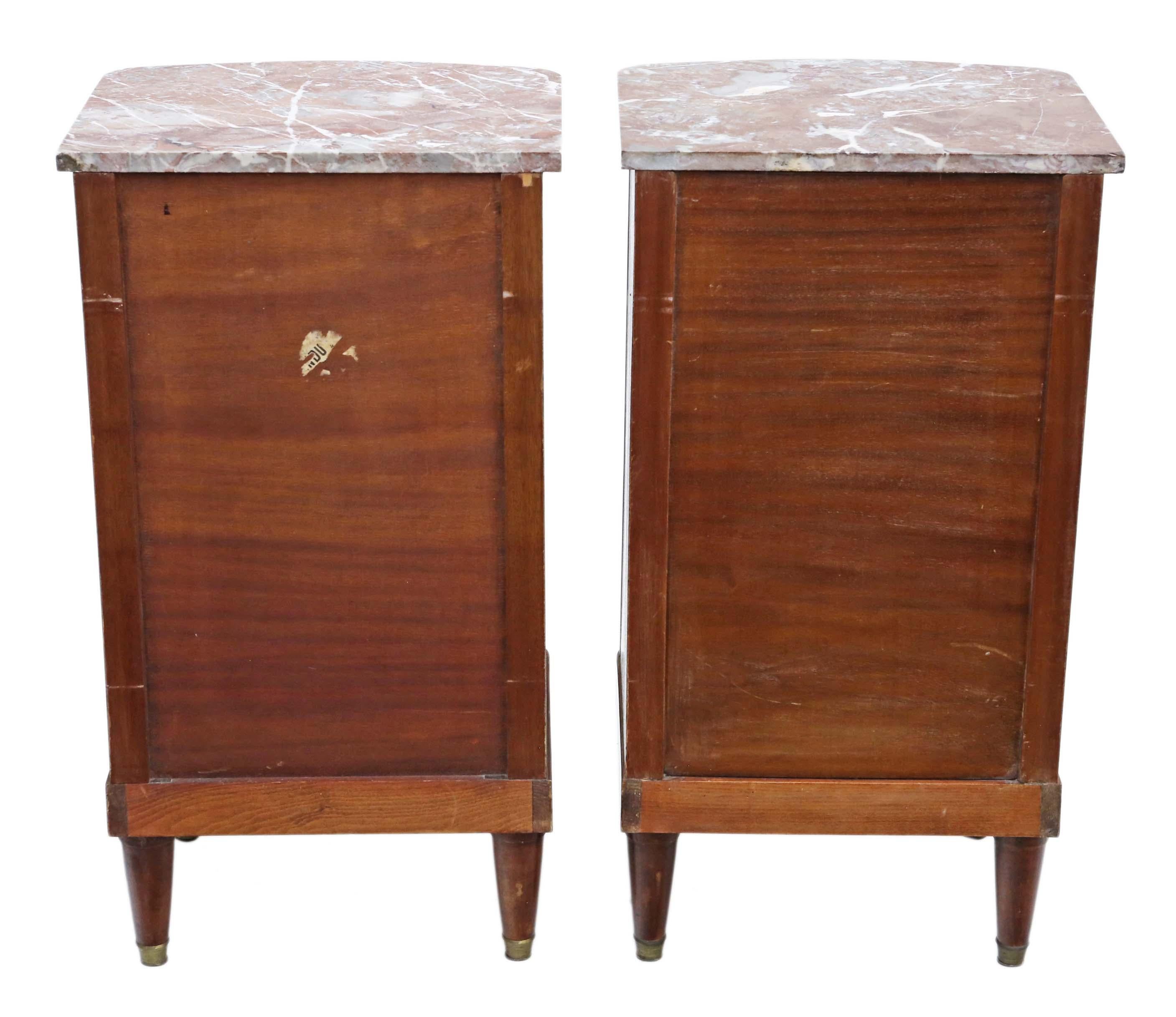 Antique Pair of French Marquetry Bedside Tables Cupboards Marble 4