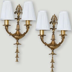Antique French Pair of Massive Bronze Louis XVI Wall Sconces, 1920