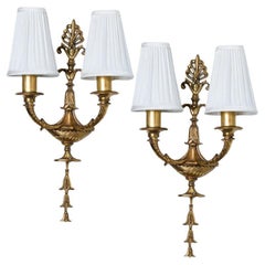 Antique Pair of French Massive Bronze Louis XVI Wall Sconces, 1920
