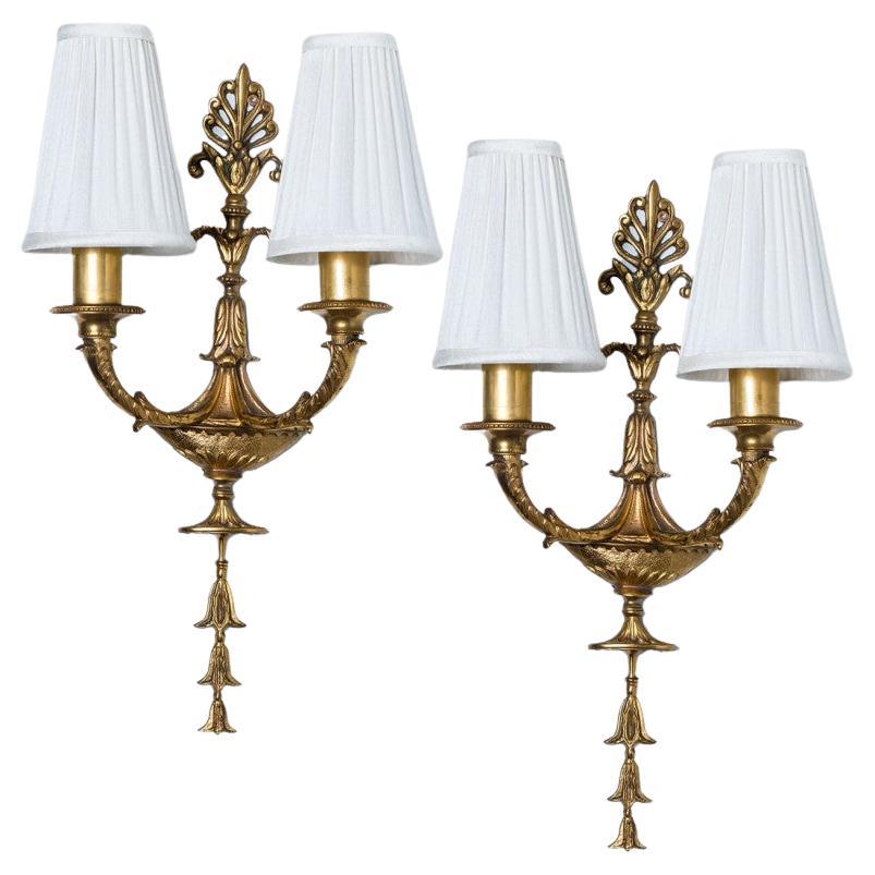 Antique French Pair of Massive Bronze Louis XVI Wall Sconces, 1920