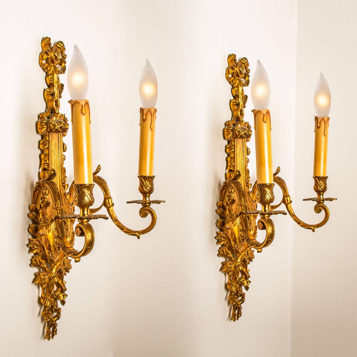 19th Century Antique Pair of French Massive Bronze Louis XVI Wall Sconces