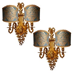 Antique Pair of French Massive Bronze Louis XVI Wall Sconces