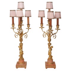Paire de chandeliers anciens en bronze et marbre Napoléon III