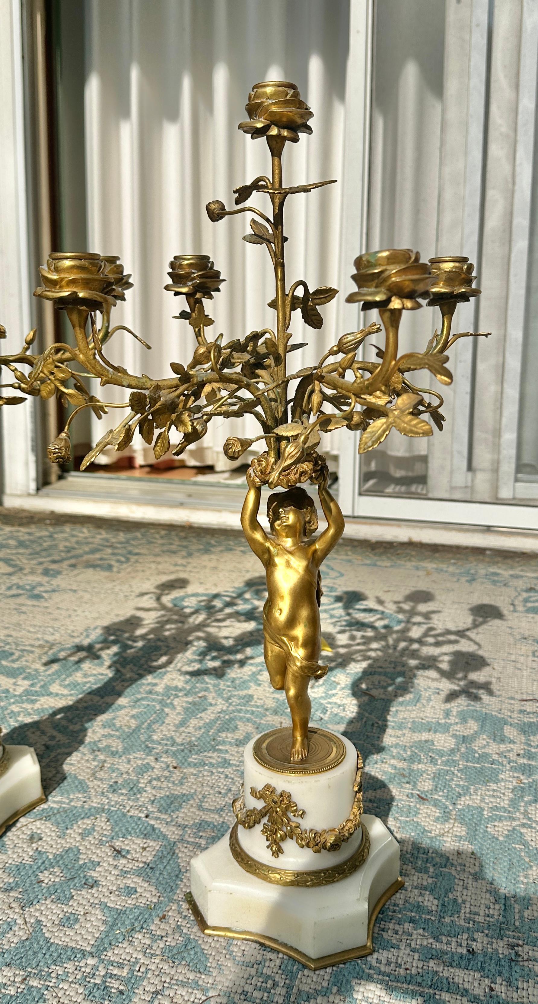 Antique Pair Of French Napoleon III Gilt Bronze Cherub Putti Candelabras 1870 For Sale 5