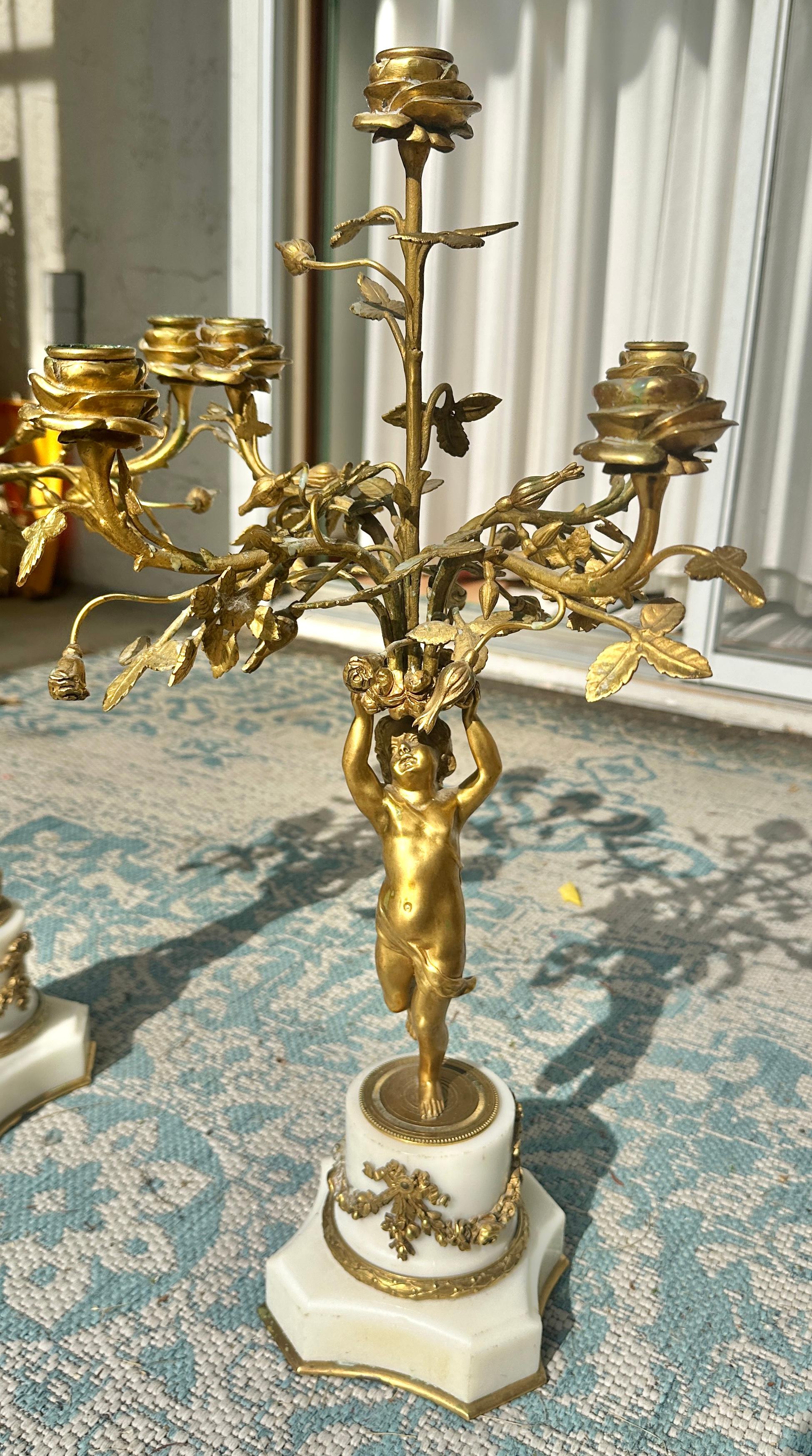Antique Pair Of French Napoleon III Gilt Bronze Cherub Putti Candelabras 1870 For Sale 7
