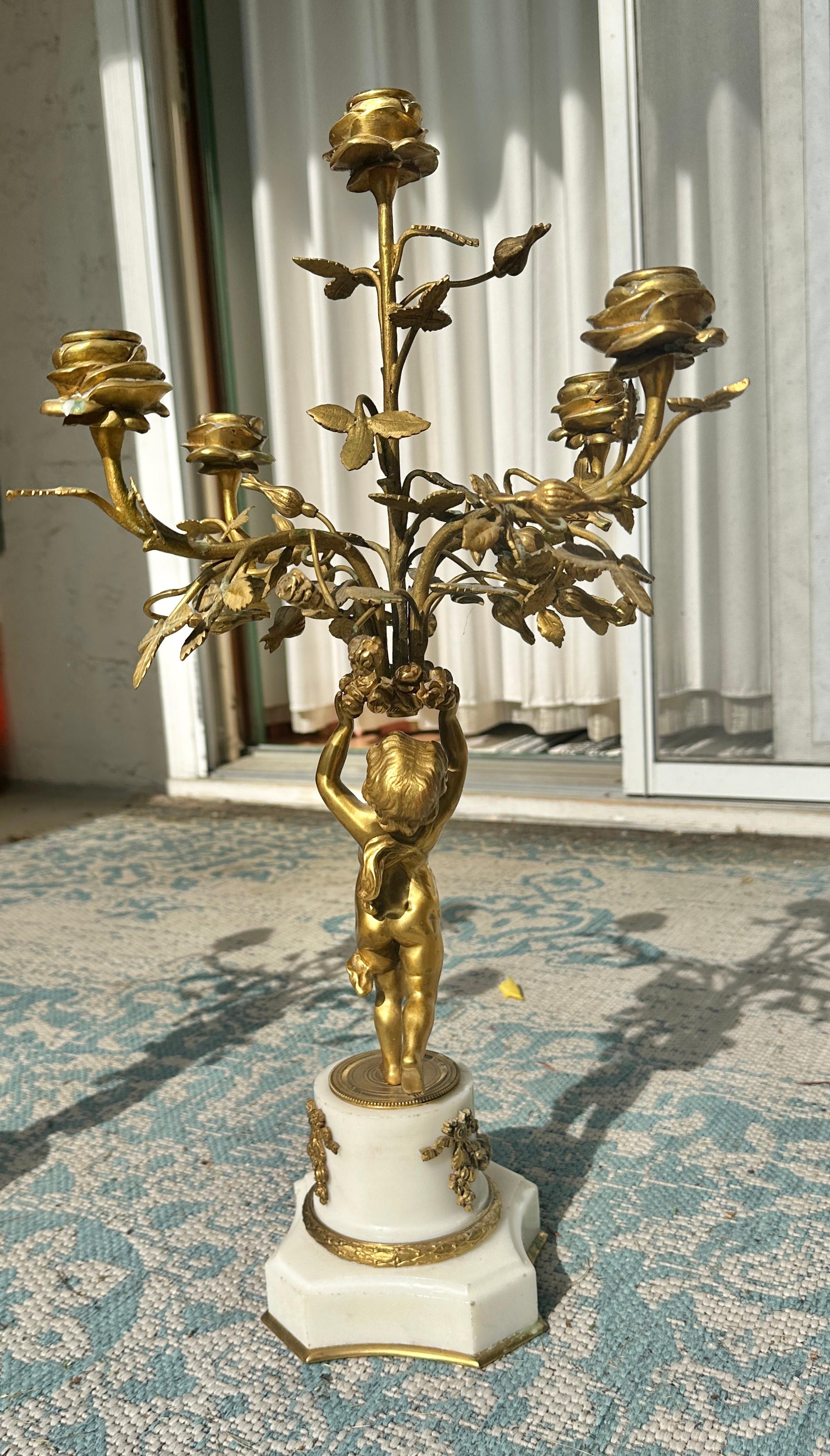 Antique Pair Of French Napoleon III Gilt Bronze Cherub Putti Candelabras 1870 For Sale 8