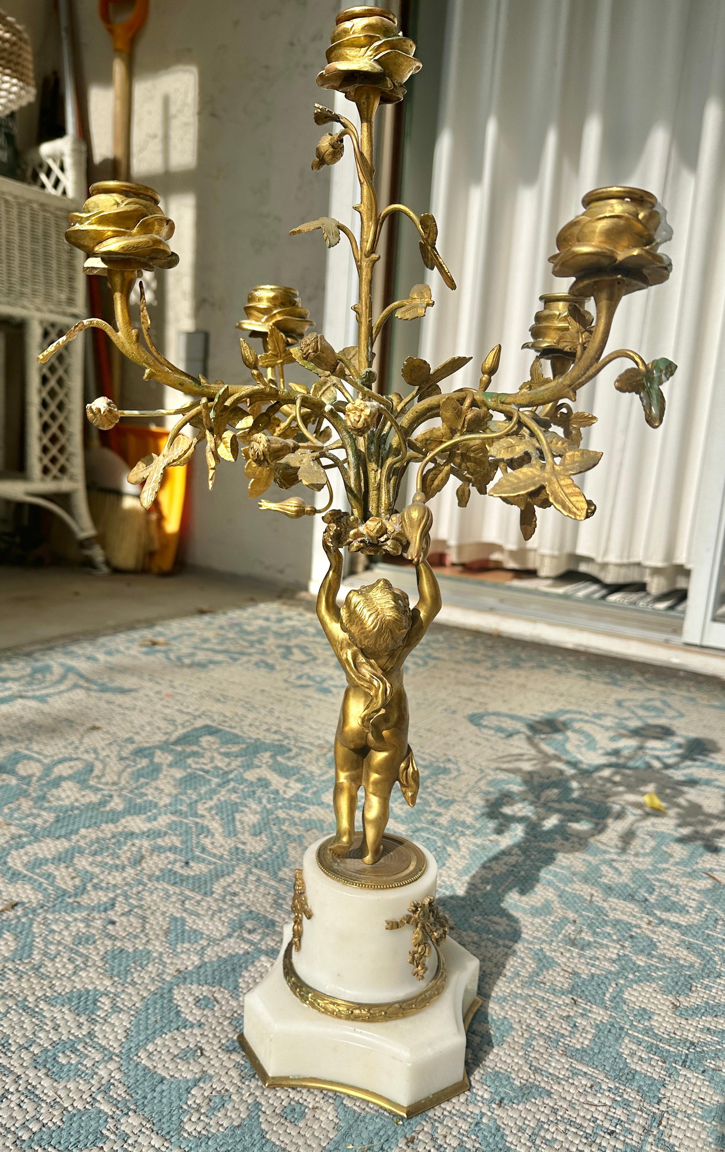 Antique Pair Of French Napoleon III Gilt Bronze Cherub Putti Candelabras 1870 For Sale 9