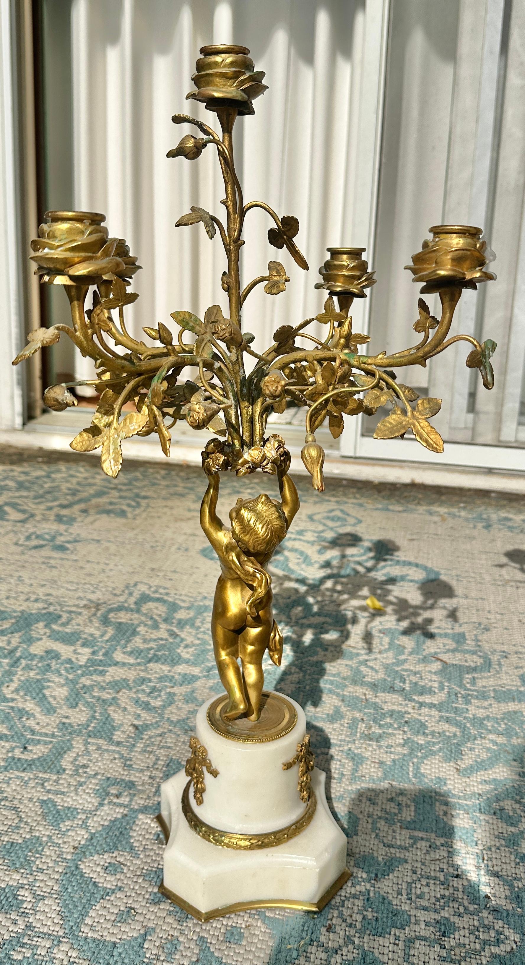 Antique Pair Of French Napoleon III Gilt Bronze Cherub Putti Candelabras 1870 For Sale 10