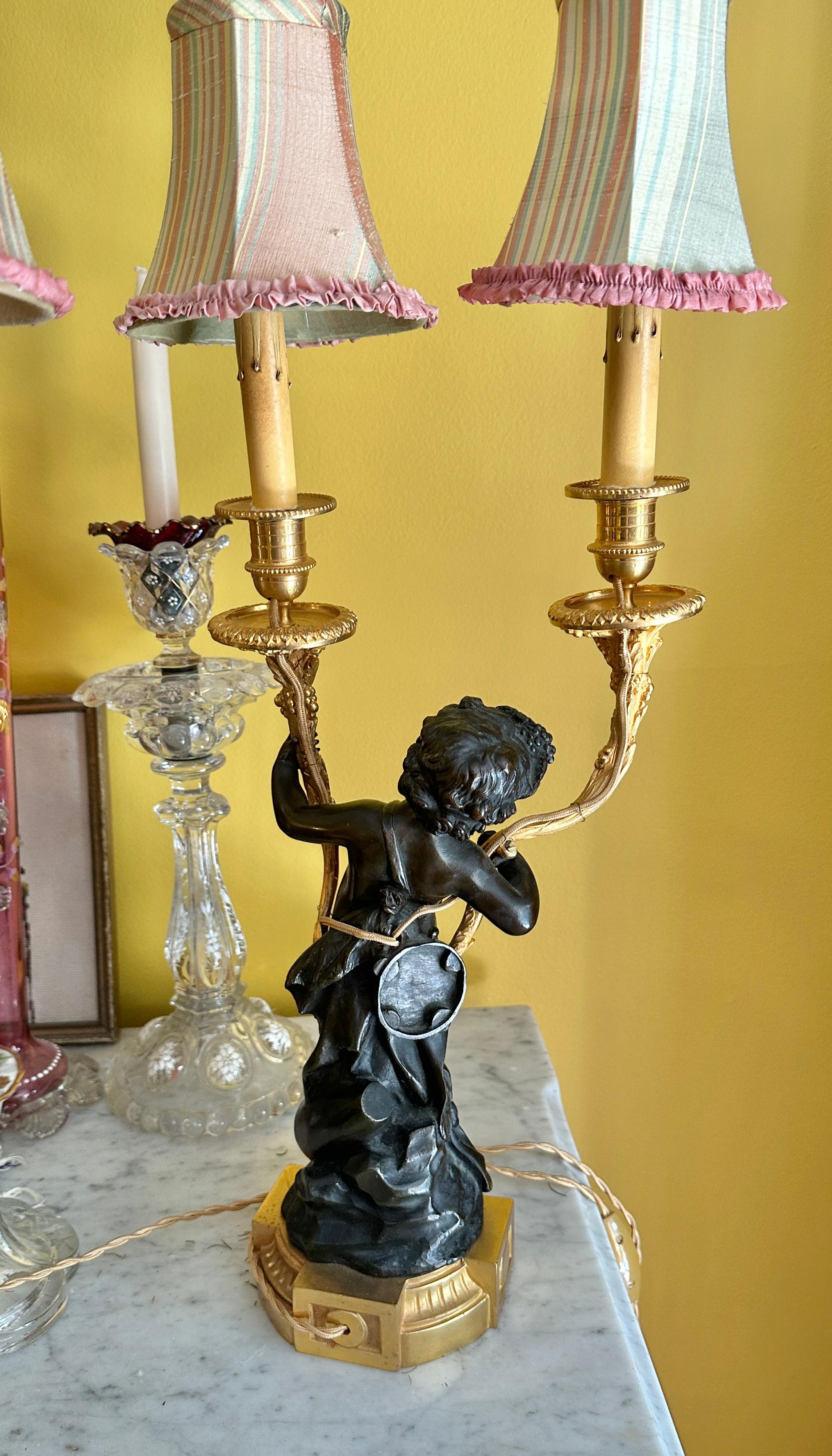 Antique Pair Of French Napoleon III Ormolu Gilt Bronze Cherub Putti Lamps 1860 For Sale 5