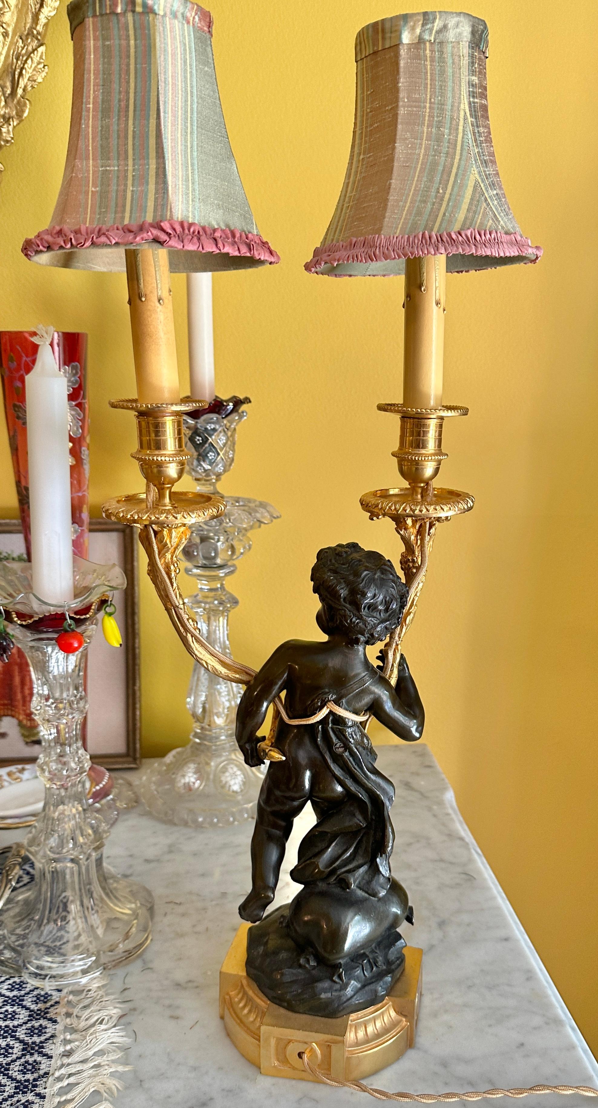 Antique Pair Of French Napoleon III Ormolu Gilt Bronze Cherub Putti Lamps 1860 For Sale 6