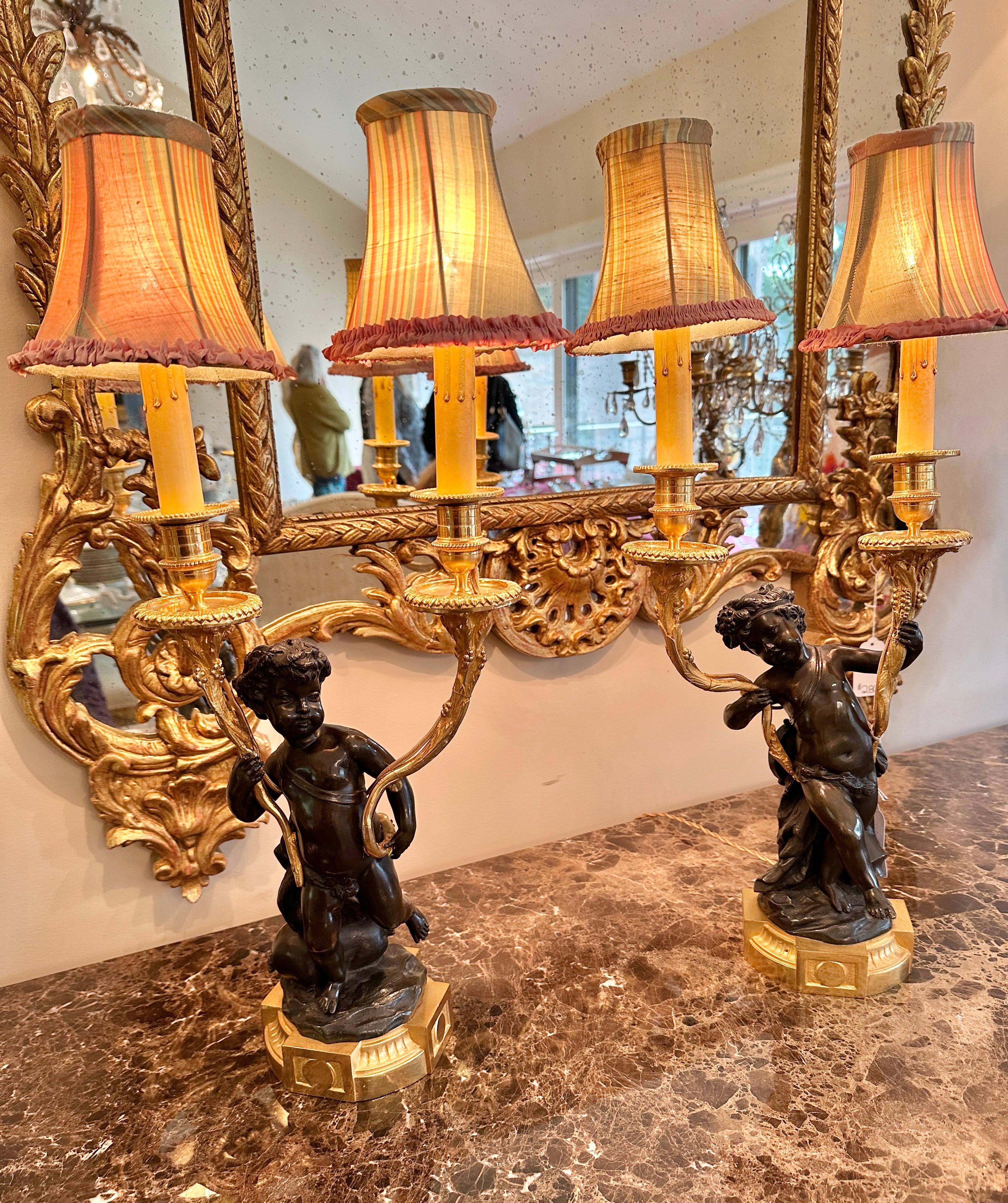 Women's or Men's Antique Pair Of French Napoleon III Ormolu Gilt Bronze Cherub Putti Lamps 1860 For Sale