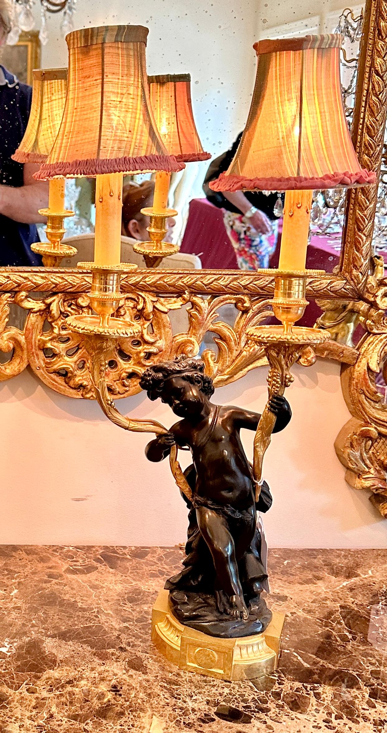Antique Pair Of French Napoleon III Ormolu Gilt Bronze Cherub Putti Lamps 1860 For Sale 1