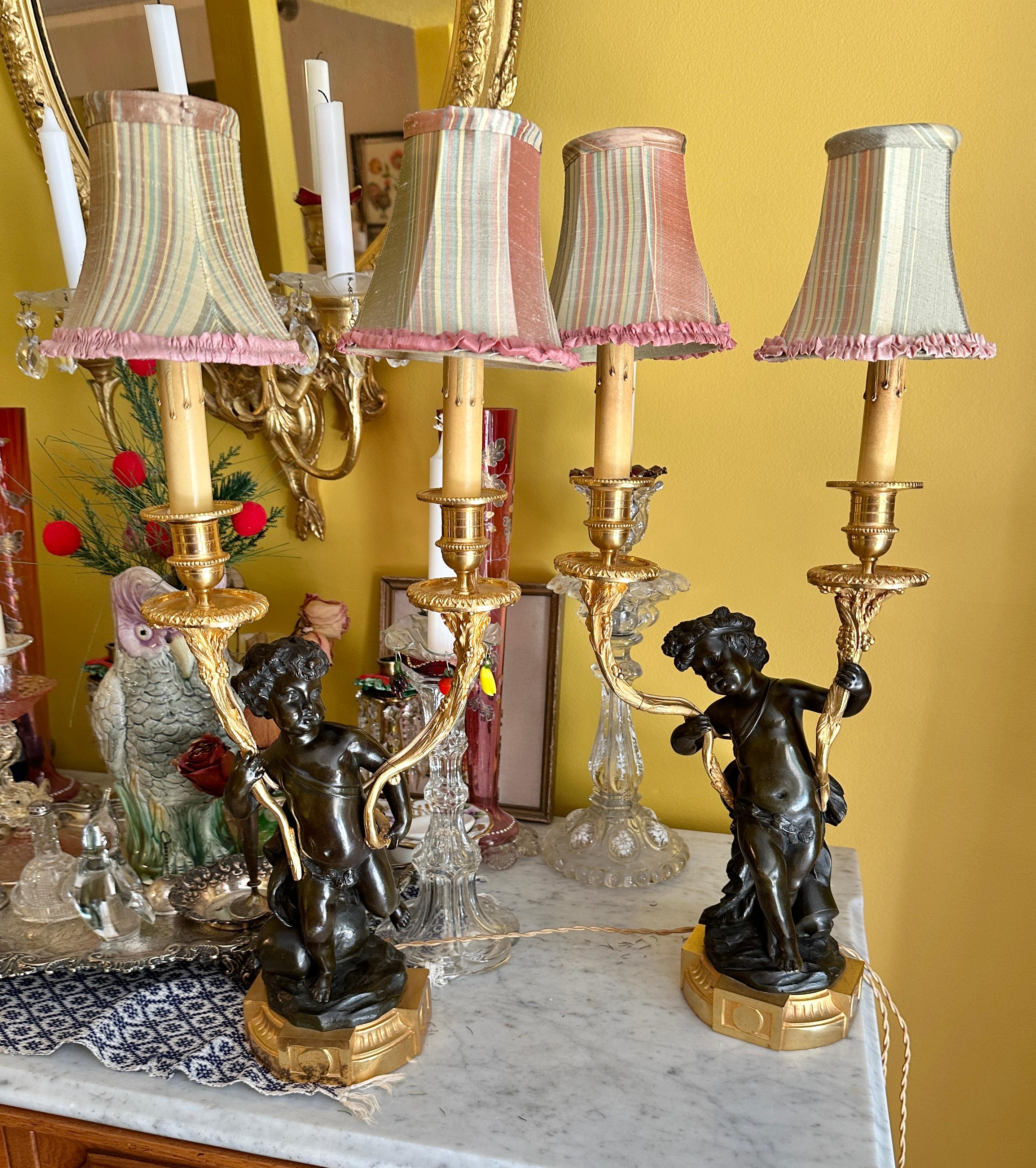 Antique Pair Of French Napoleon III Ormolu Gilt Bronze Cherub Putti Lamps 1860 For Sale 3