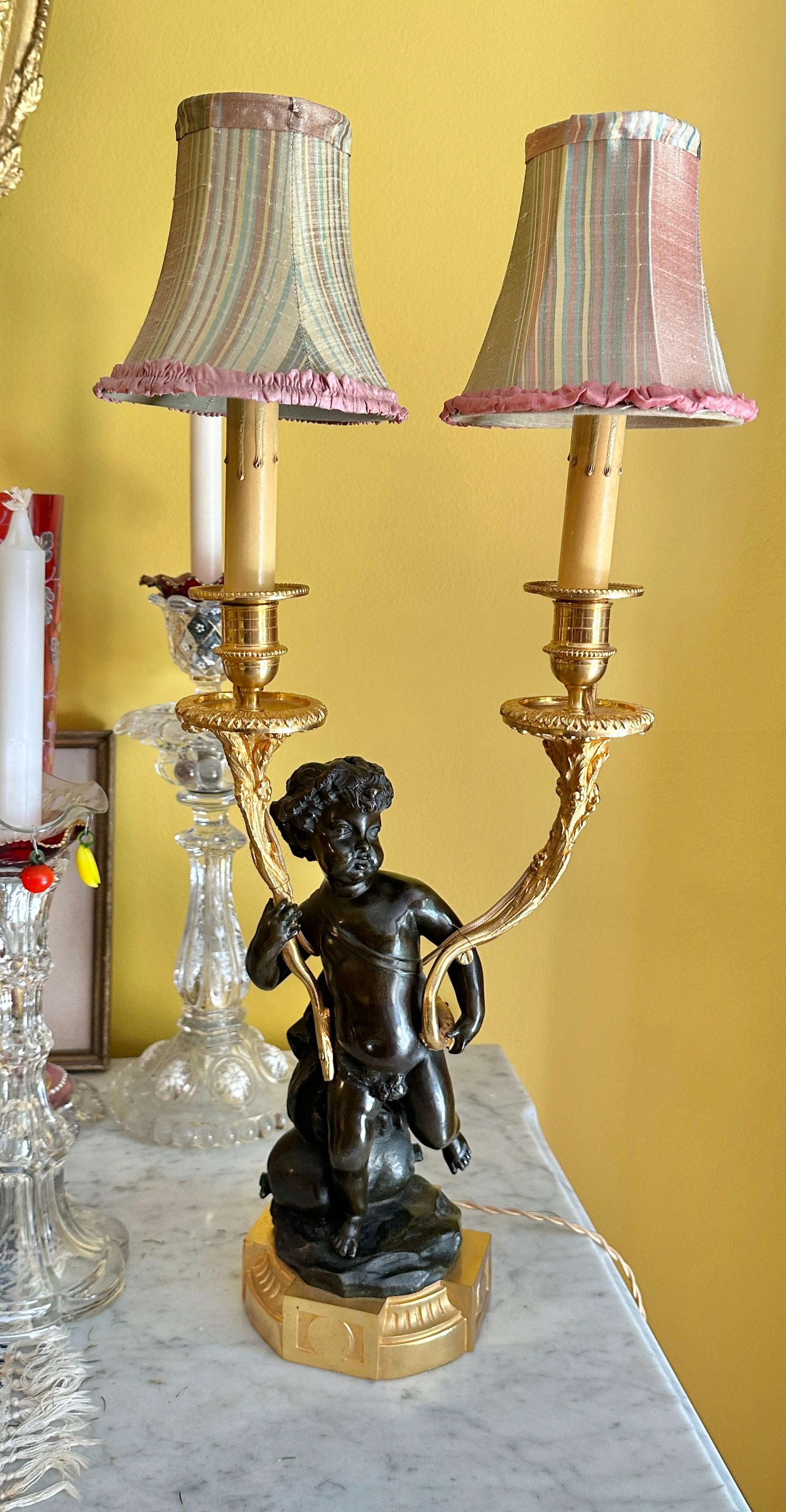 Antique Pair Of French Napoleon III Ormolu Gilt Bronze Cherub Putti Lamps 1860 For Sale 4