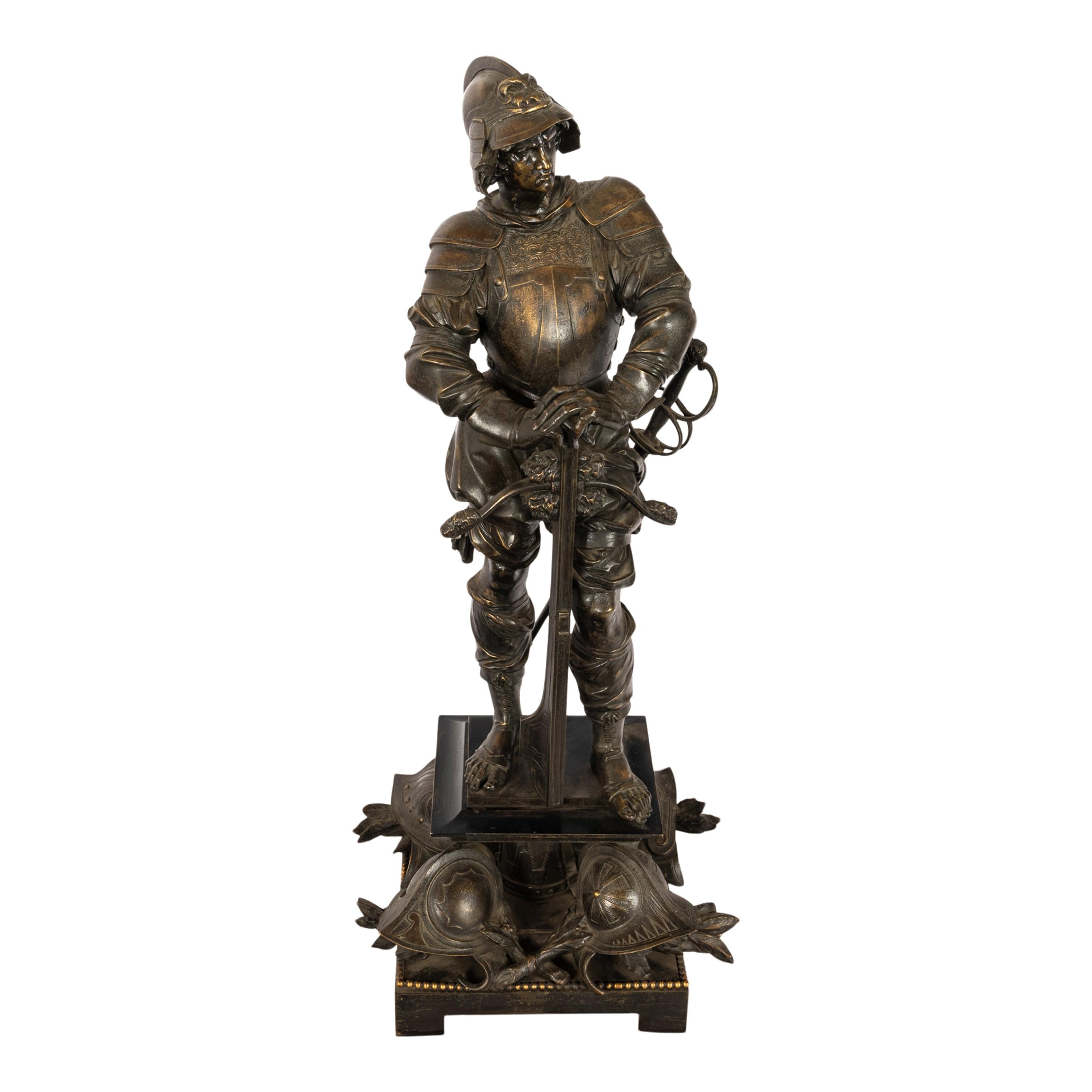 Antiguo par de estatuas de soldados franceses neorrenacentistas de bronce Esculturas 1840 2