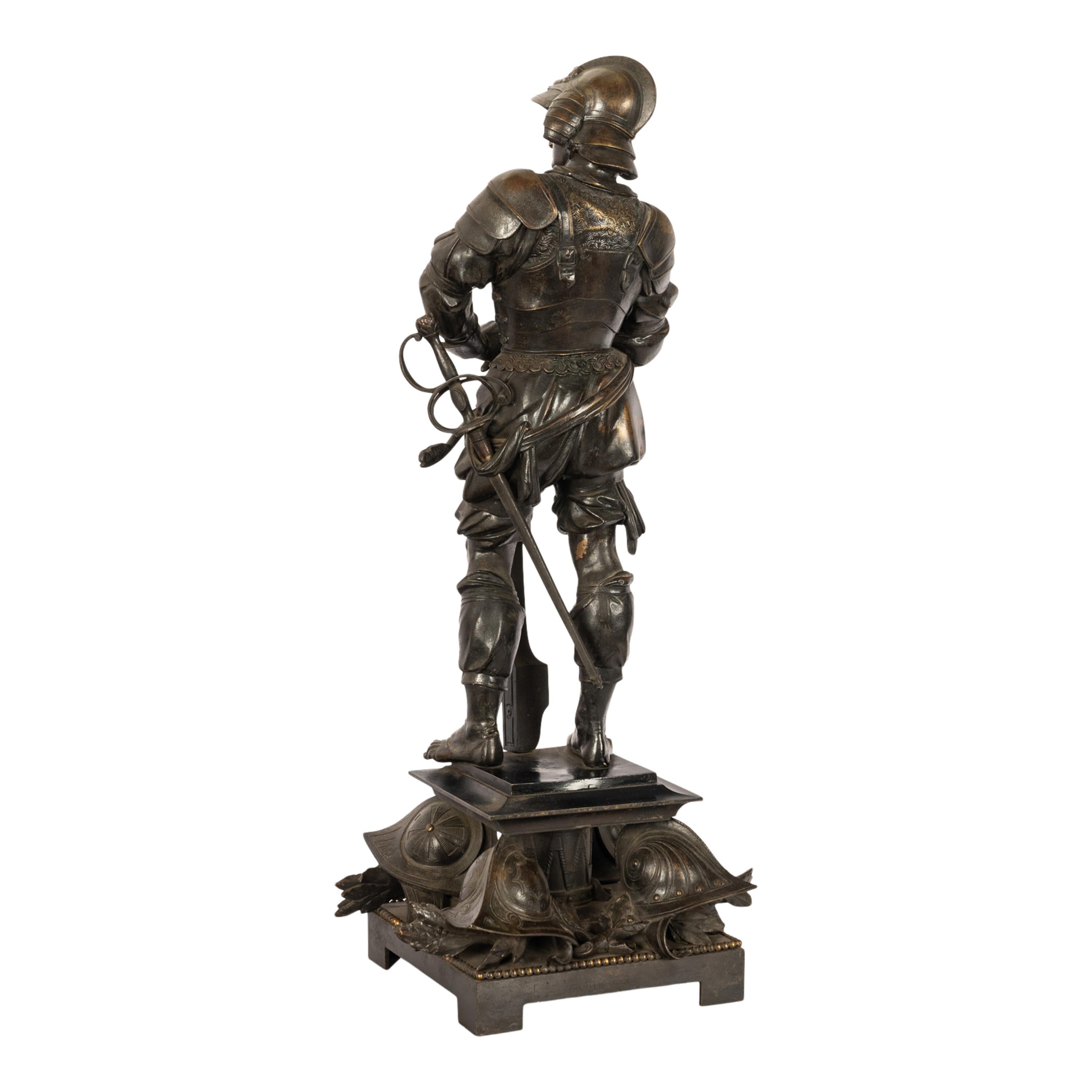 Antiguo par de estatuas de soldados franceses neorrenacentistas de bronce Esculturas 1840 3