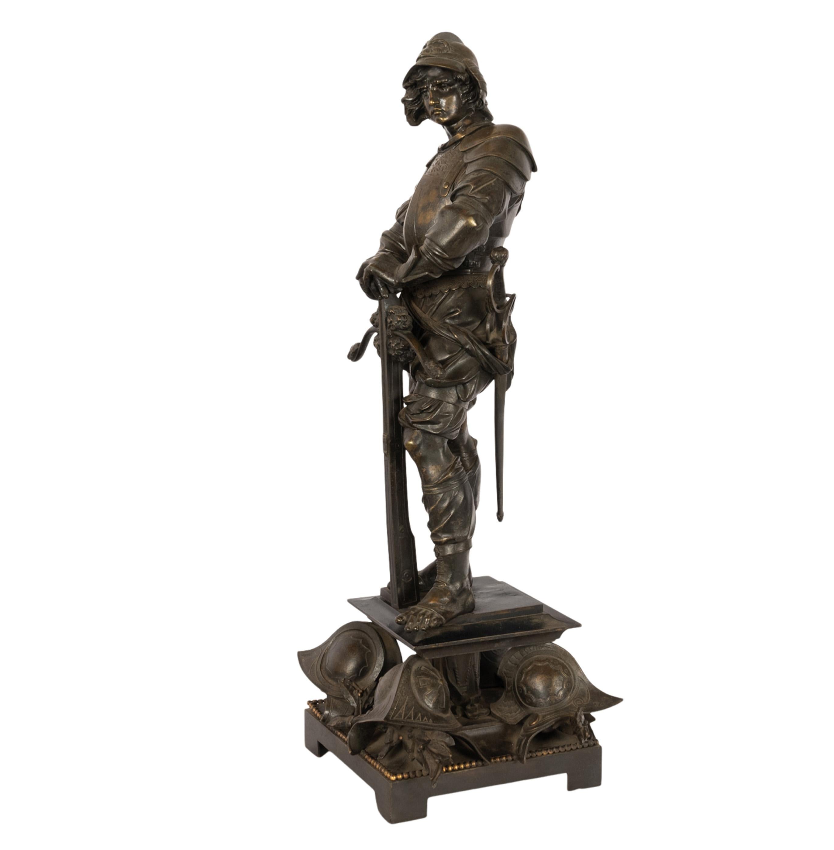 Antiguo par de estatuas de soldados franceses neorrenacentistas de bronce Esculturas 1840 5