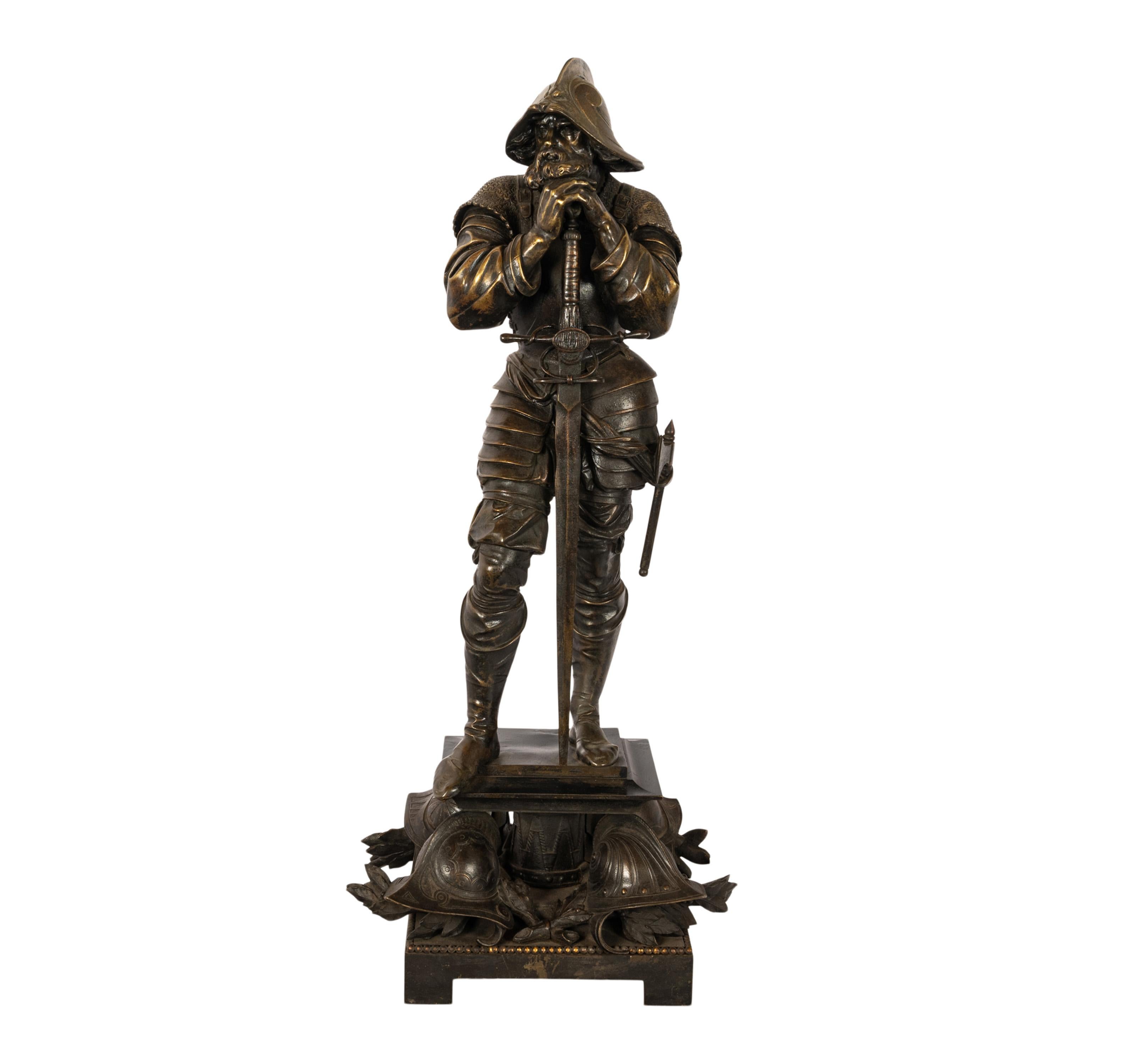 Antiguo par de estatuas de soldados franceses neorrenacentistas de bronce Esculturas 1840 6