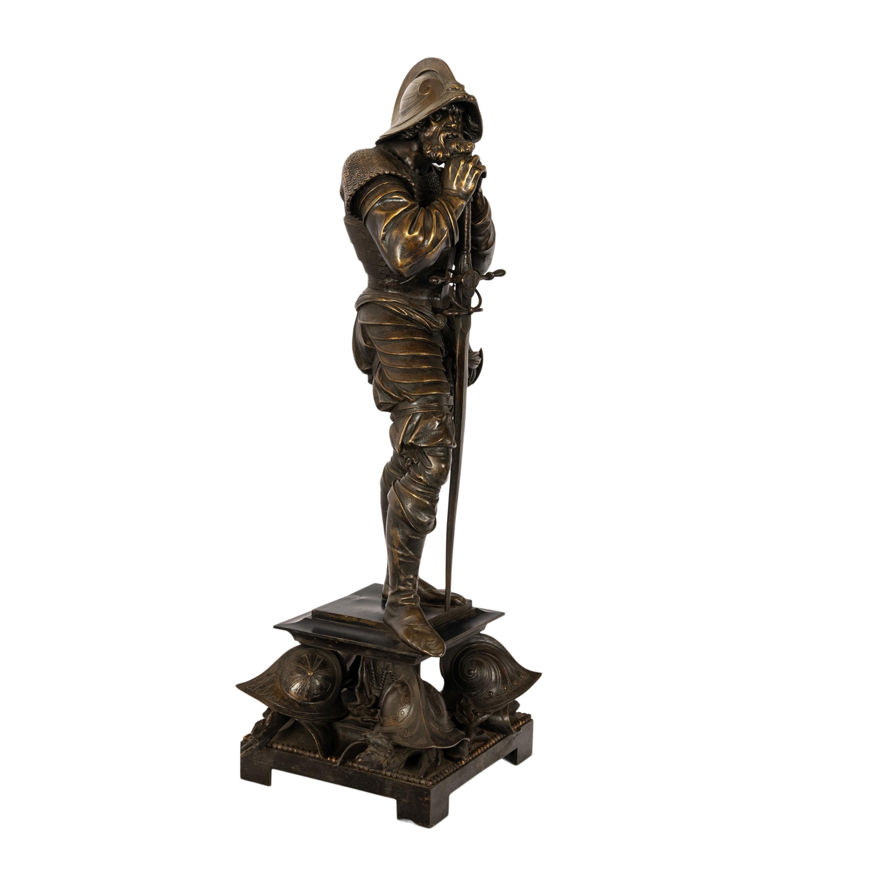 Antiguo par de estatuas de soldados franceses neorrenacentistas de bronce Esculturas 1840 7