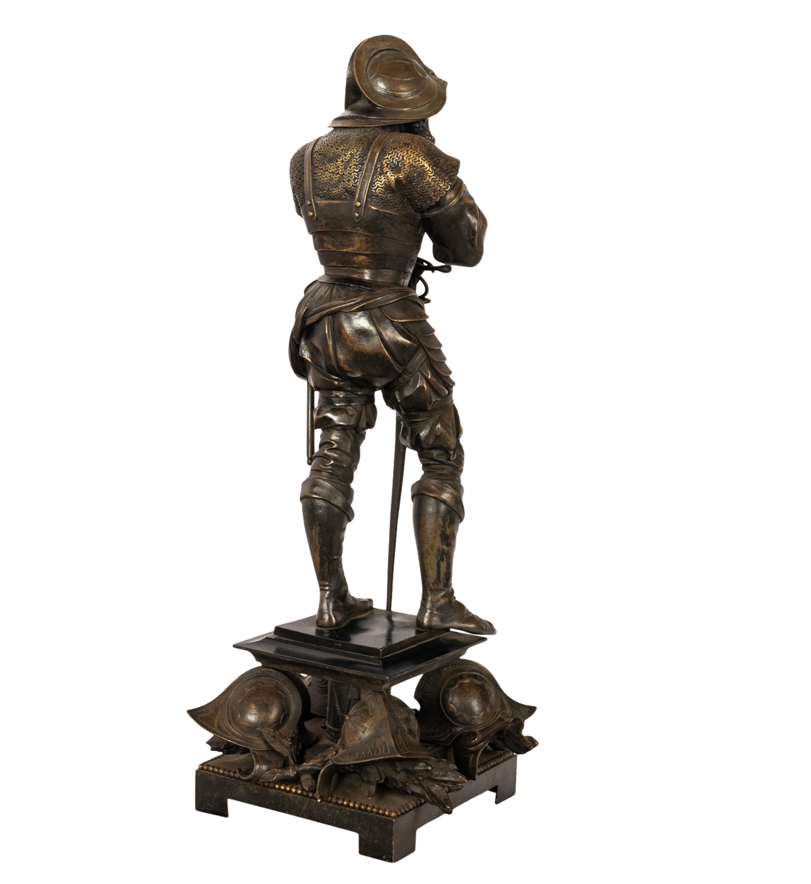 Antiguo par de estatuas de soldados franceses neorrenacentistas de bronce Esculturas 1840 8