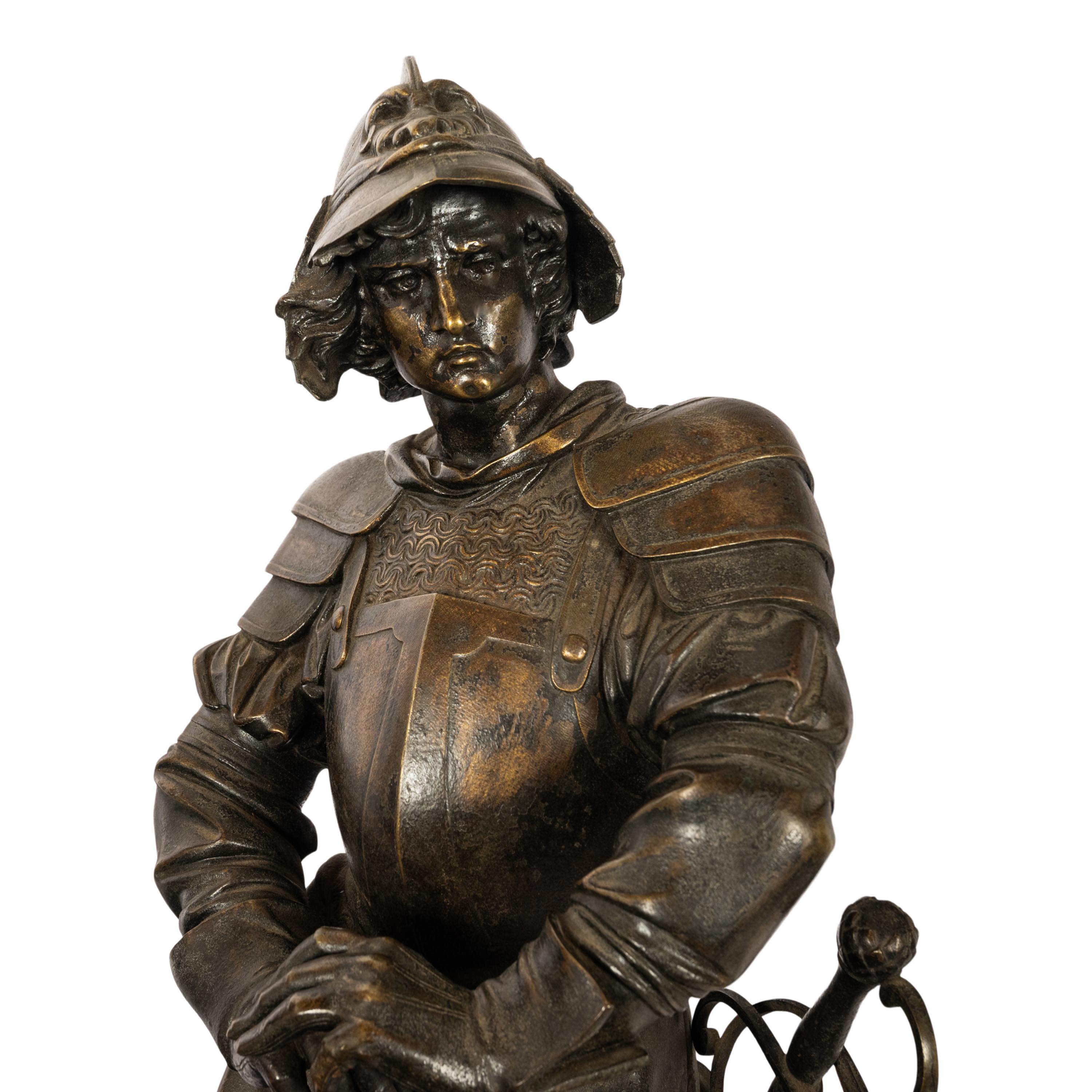 Antiguo par de estatuas de soldados franceses neorrenacentistas de bronce Esculturas 1840 9