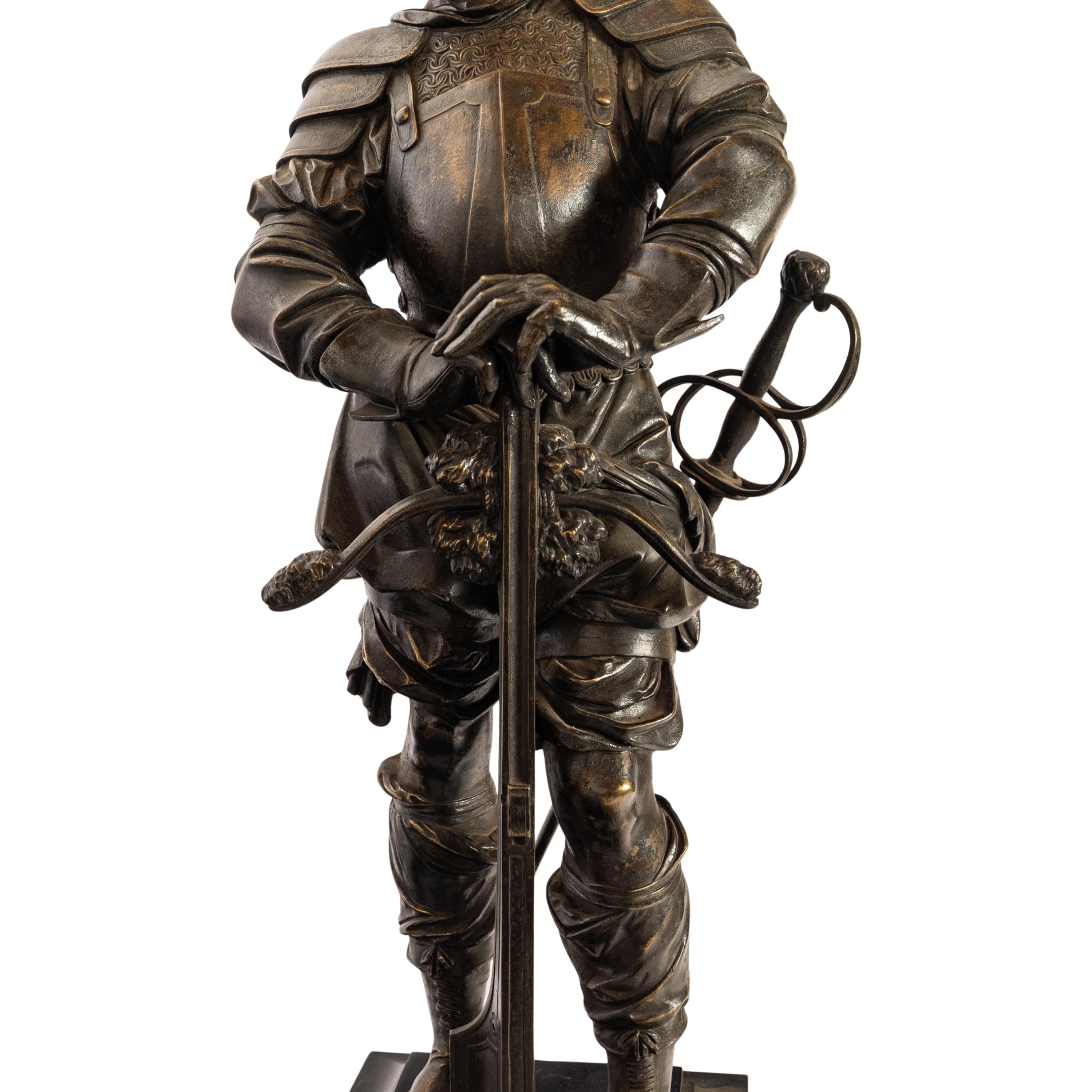 Antiguo par de estatuas de soldados franceses neorrenacentistas de bronce Esculturas 1840 10