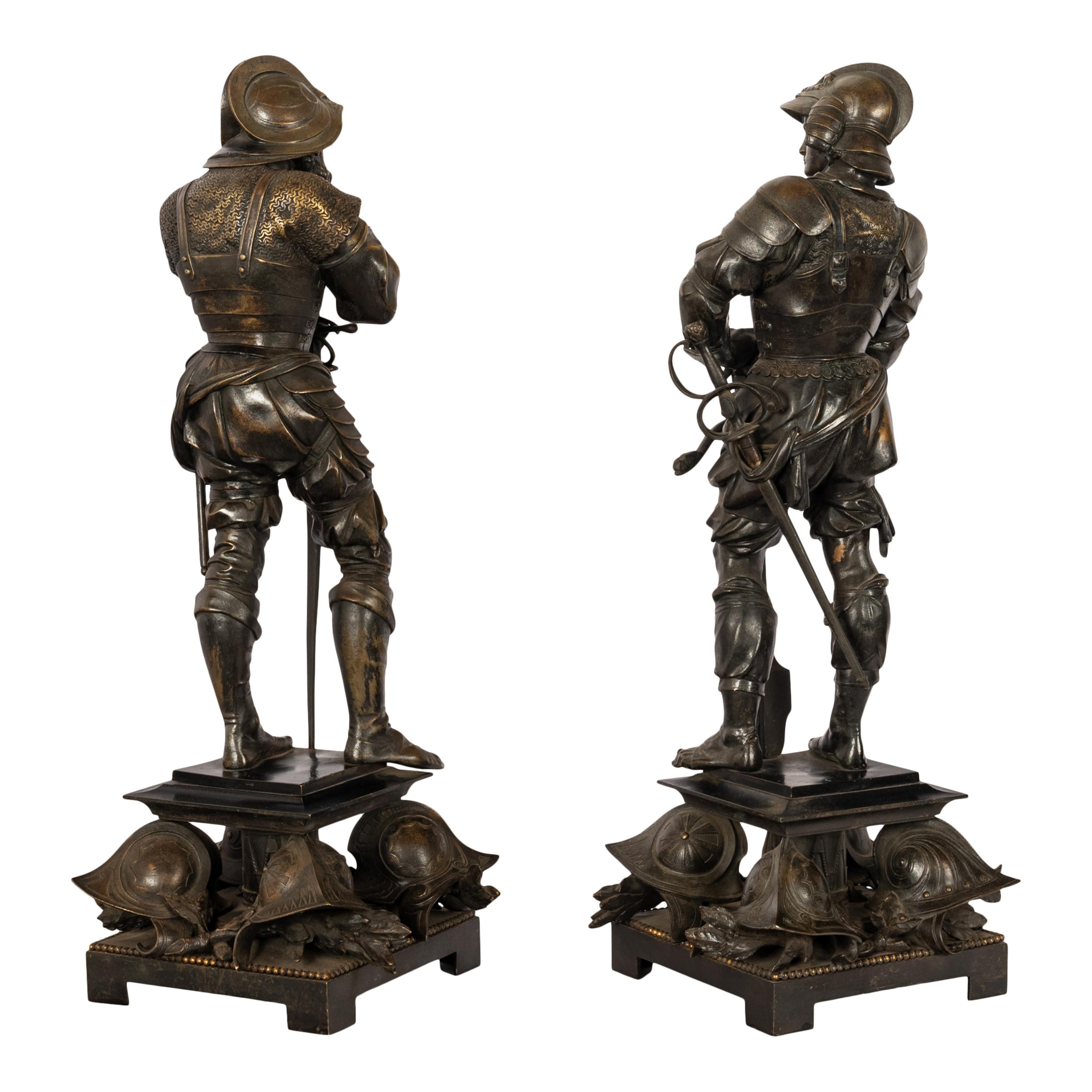 Antiguo par de estatuas de soldados franceses neorrenacentistas de bronce Esculturas 1840 en Bueno Estado en Portland, OR