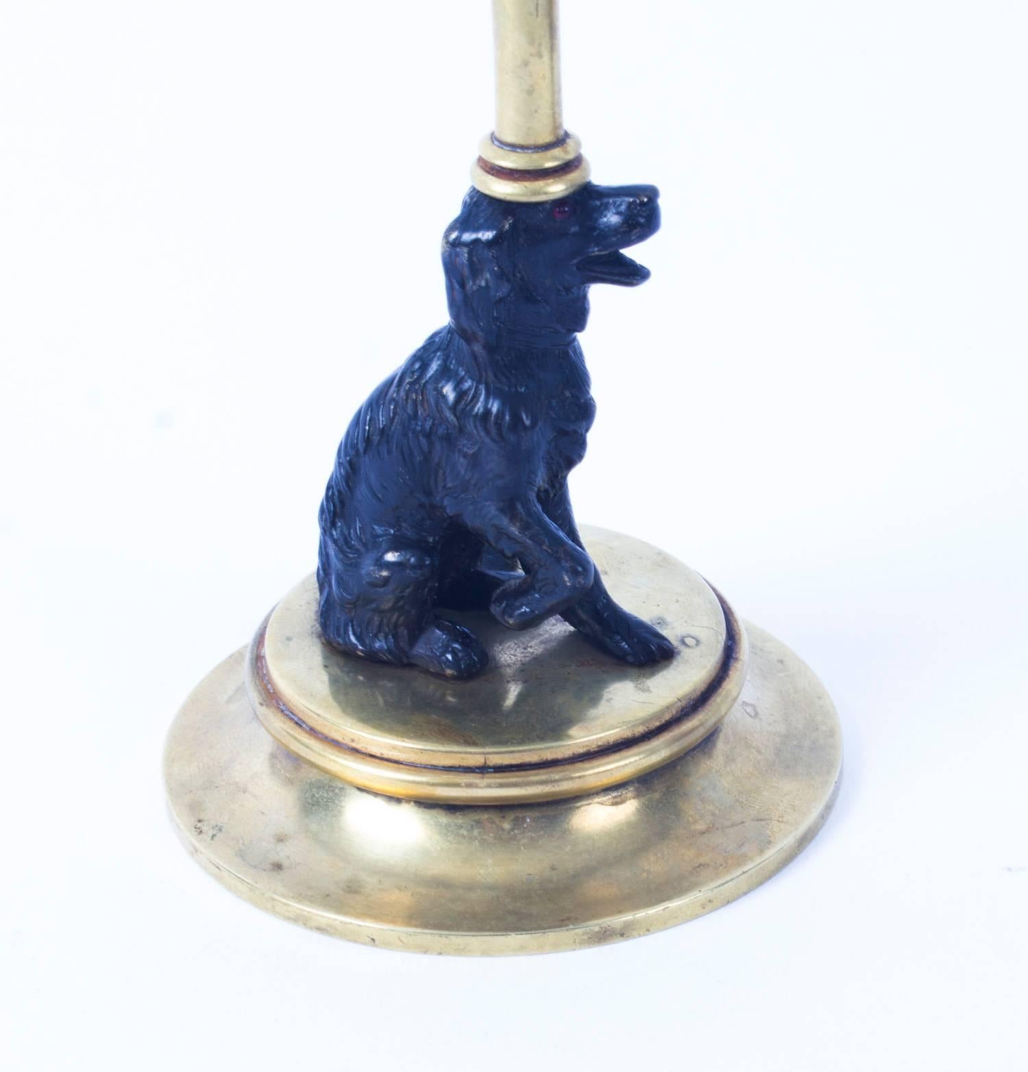 Antique Pair of French Novelty Bronze Spaniel Candlesticks, 19th Century In Excellent Condition In London, GB