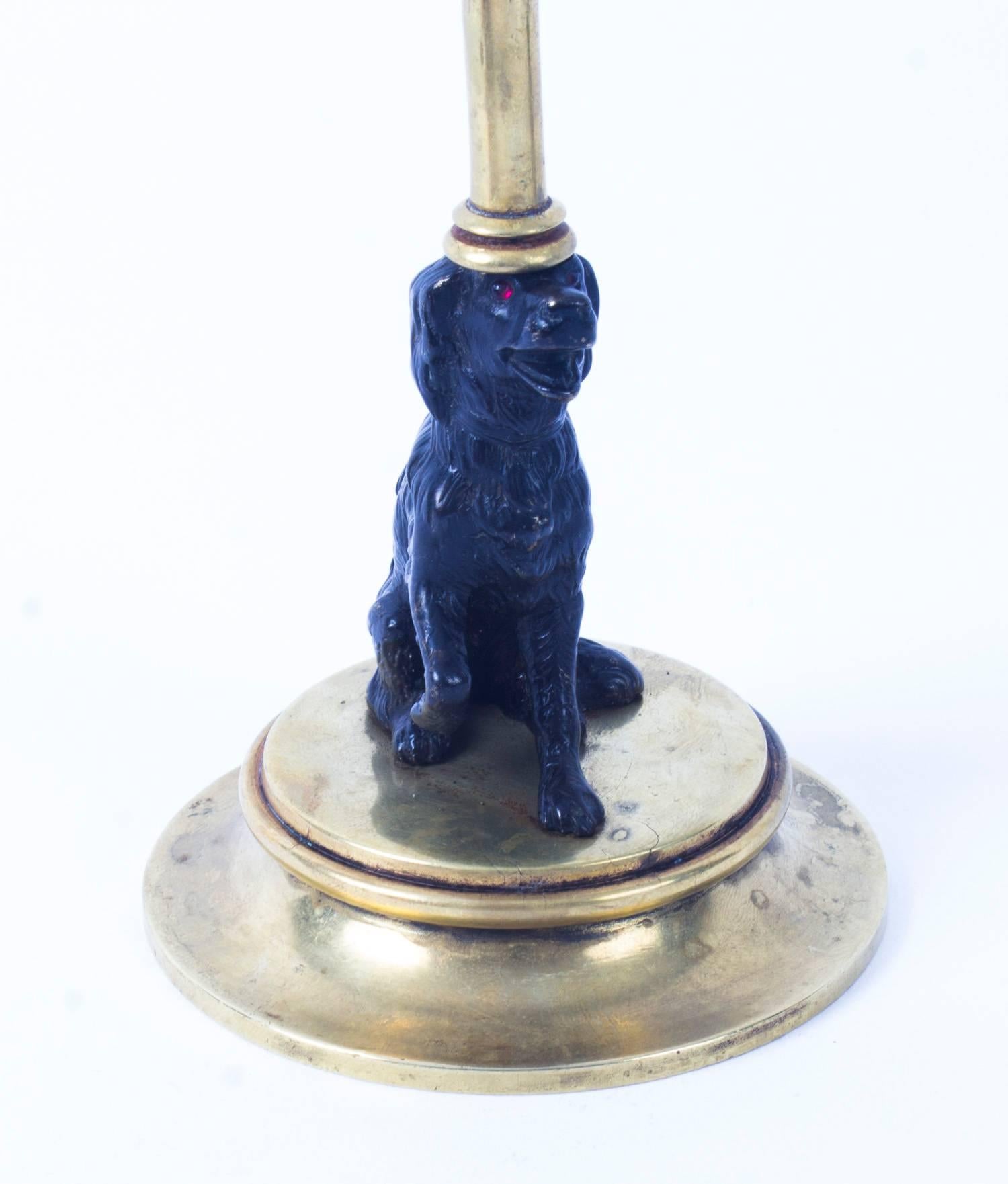 Late 19th Century Antique Pair of French Novelty Bronze Spaniel Candlesticks, 19th Century