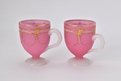 Antique Pair of French Opaline Enamelled Glass Tea Cups,  19th Century